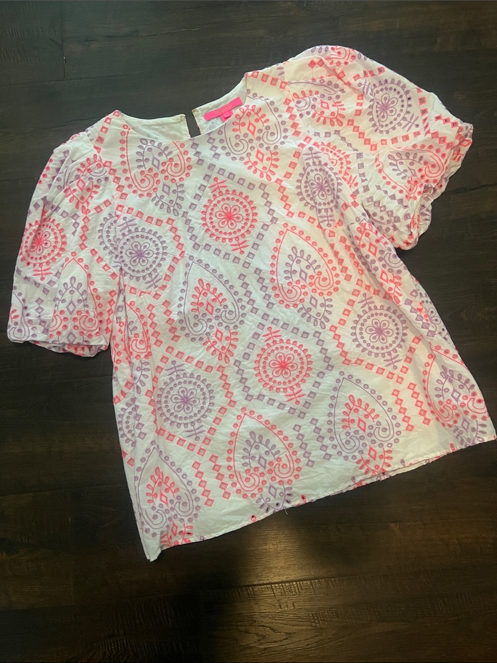 Lilly Pulitzer Pink & Lavender Paisley Puff-Sleeve Blouse